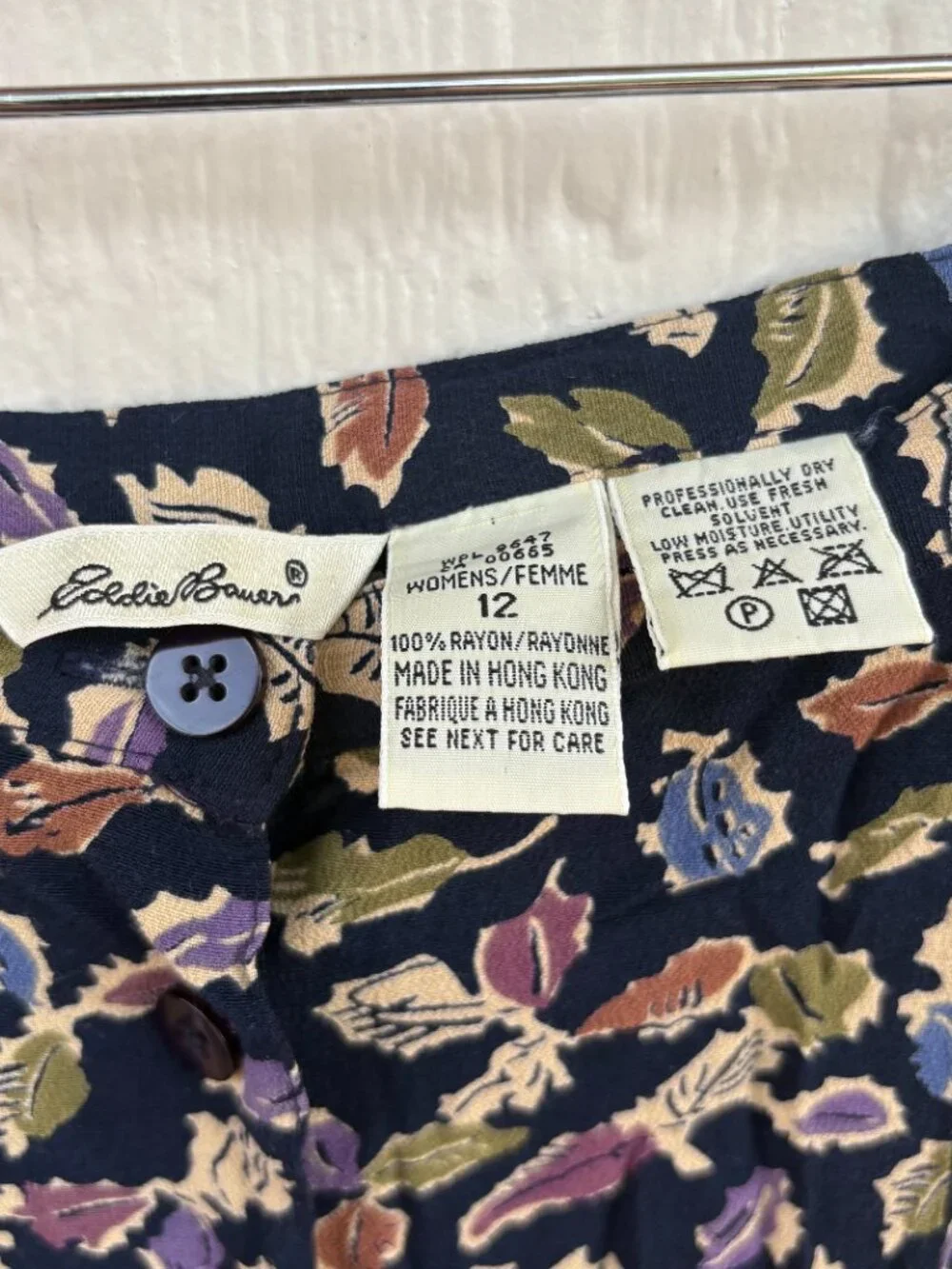 Vintage Eddie Bauer Pleated Midi Skirt Women's 12 Navy Blue Leaf Print Autumn - Picture 2 of 6